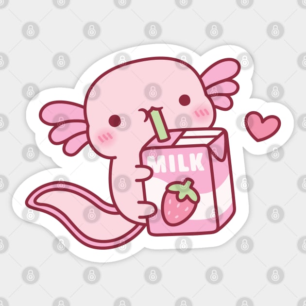 Cute Axolotl Drinking Strawberry Milk Sticker by rustydoodle